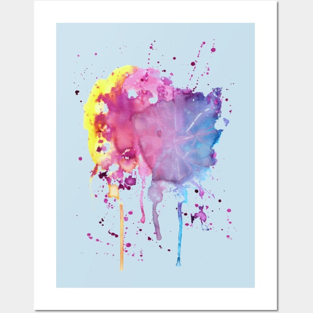 Yellow Pink Purple Blue Paint Splatter Wall Art by saradaboru